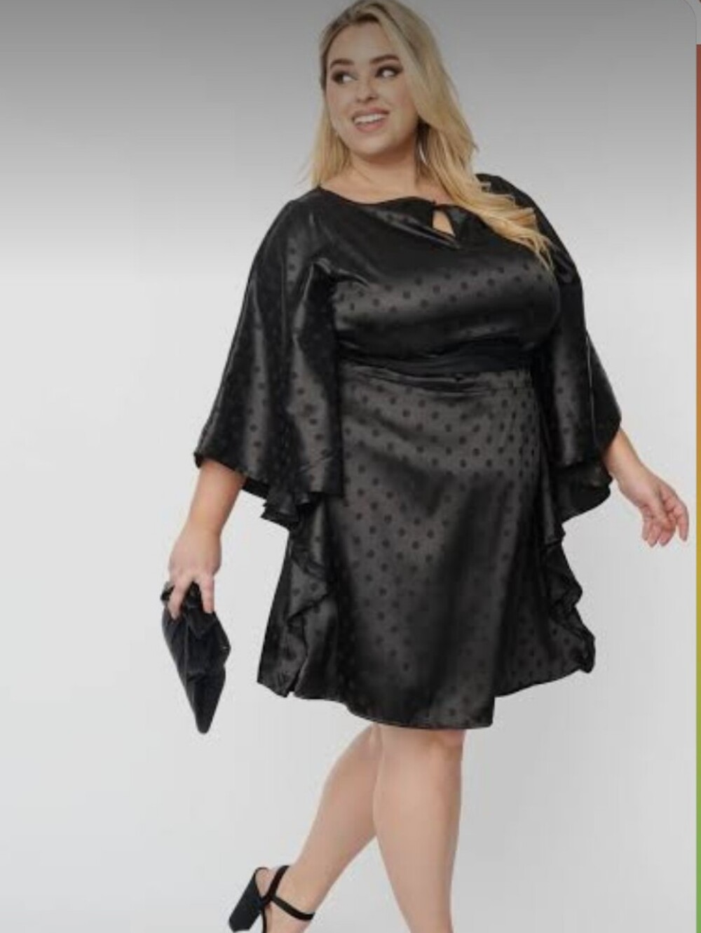 NEW Smak Parlour Black Dot Damask Cape Sleeve Dress Social Climber, Size 3X